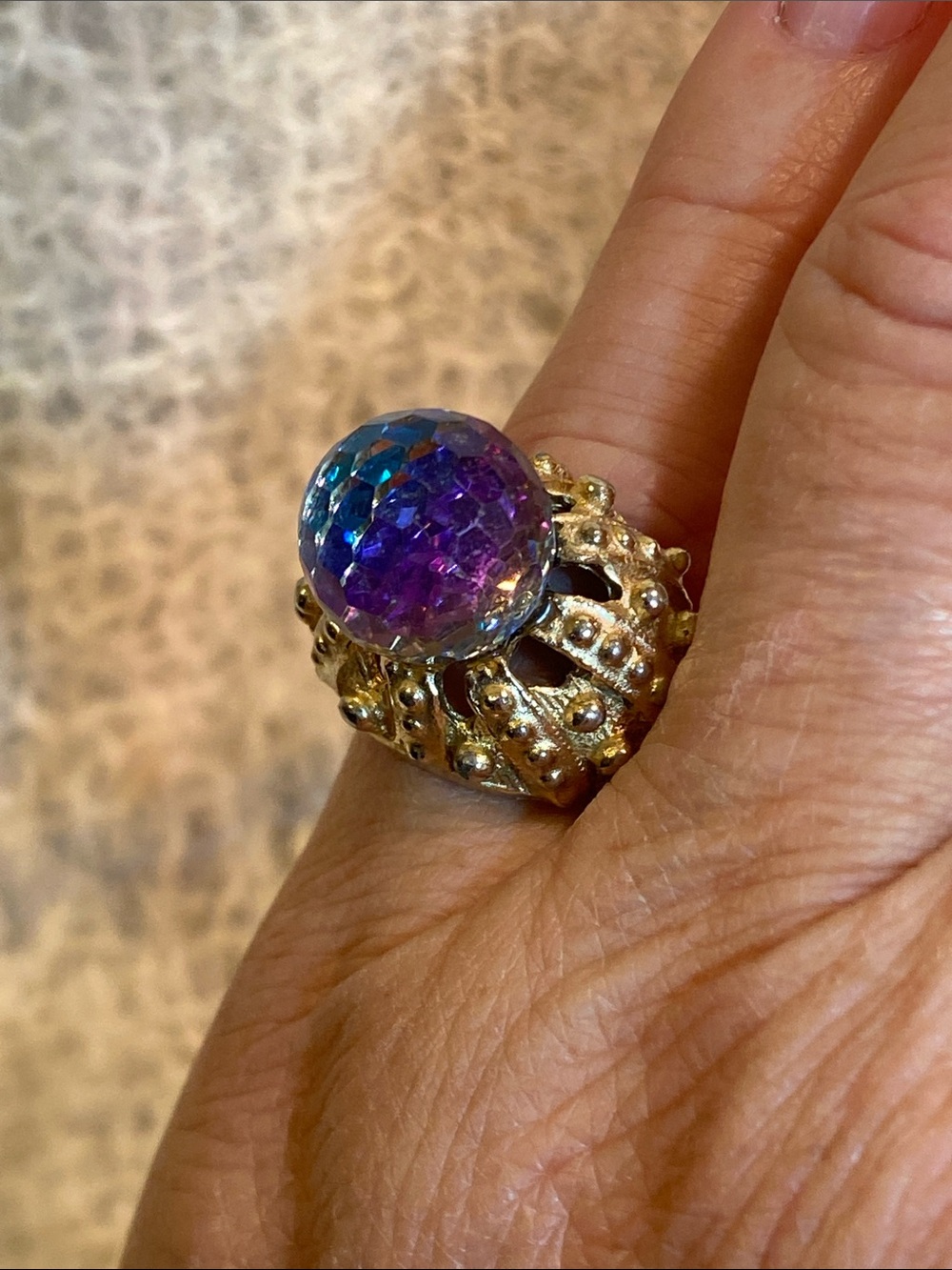 Vintage Adjustable Aurora Crystal Cocktail Ring – Statement Ring Size 6-8 - Picture 3 of 6